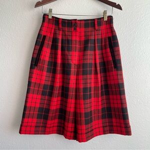 Escada Red and Black Plaid Wool Shorts